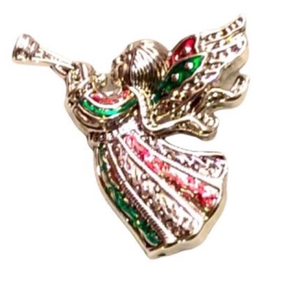 UNBRANDED Red And Green BRIGHT Christmas HOLIDAY Angel BROOCH Pendant